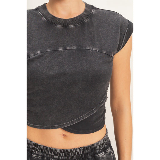 Washed Black Lounge Set – Cropped Tee & Wide Leg Pants 172