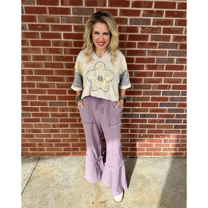 Easel - Wide Leg, Mineral Washed, Terry Pants 7698 - Mocha
