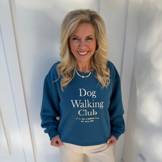 SAB - Crew Neck 'dog Walking Club' Verbiage Sweatshirt 0430 - Blue