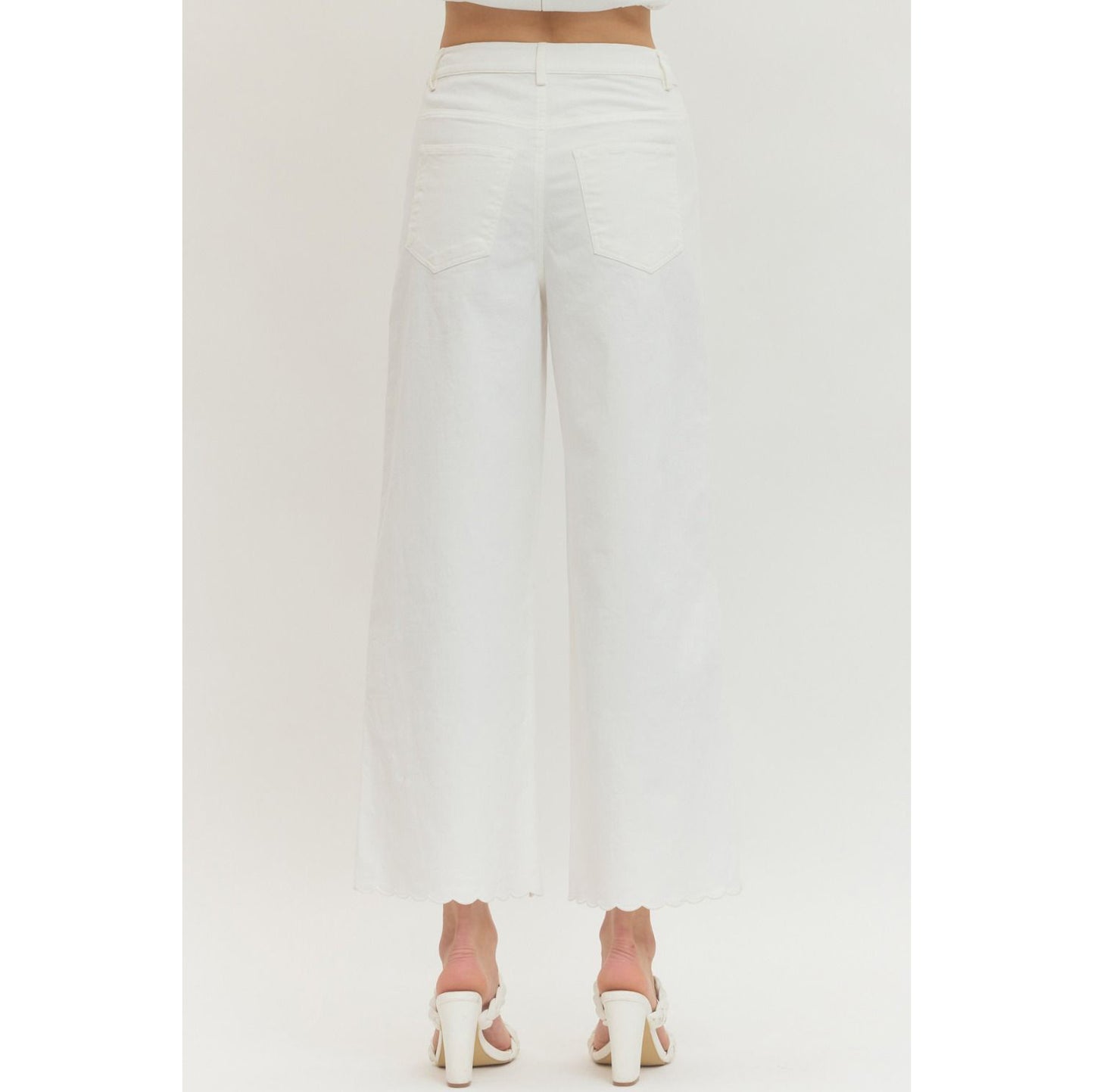 ENTRO -  Wide Leg, Scalloped Hem Jeans Pants 8358 - Off White