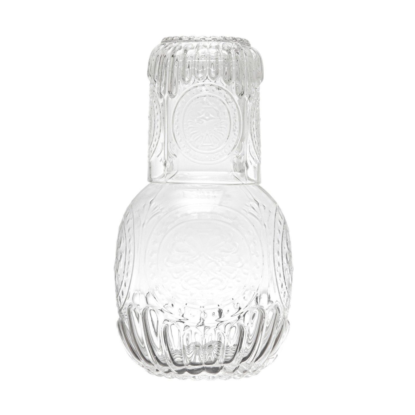 CC - 28 oz. Embossed Glass Carafe w/ 8 oz. Embossed Drinking Glass, Set of 2