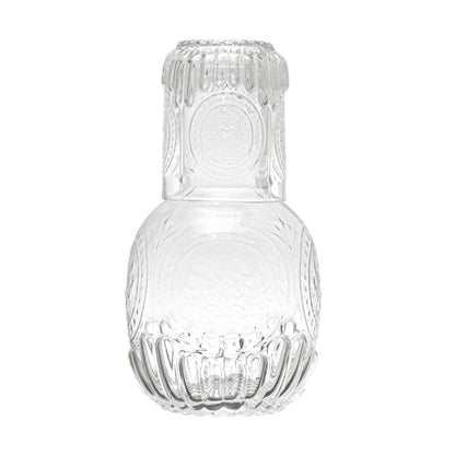 CC - 28 oz. Embossed Glass Carafe w/ 8 oz. Embossed Drinking Glass, Set of 2