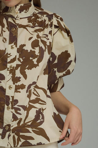 Floral Puff Sleeve Button-Up Top 2550 – Cream & Chocolate