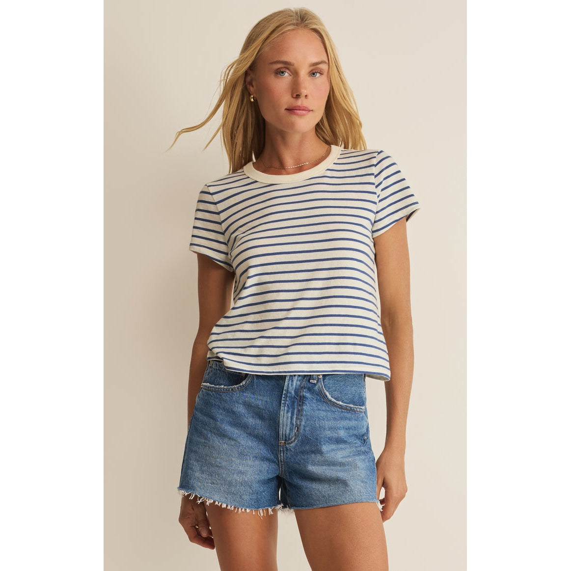 Junie Navy Striped Tee – Classic Cotton Crew Neck