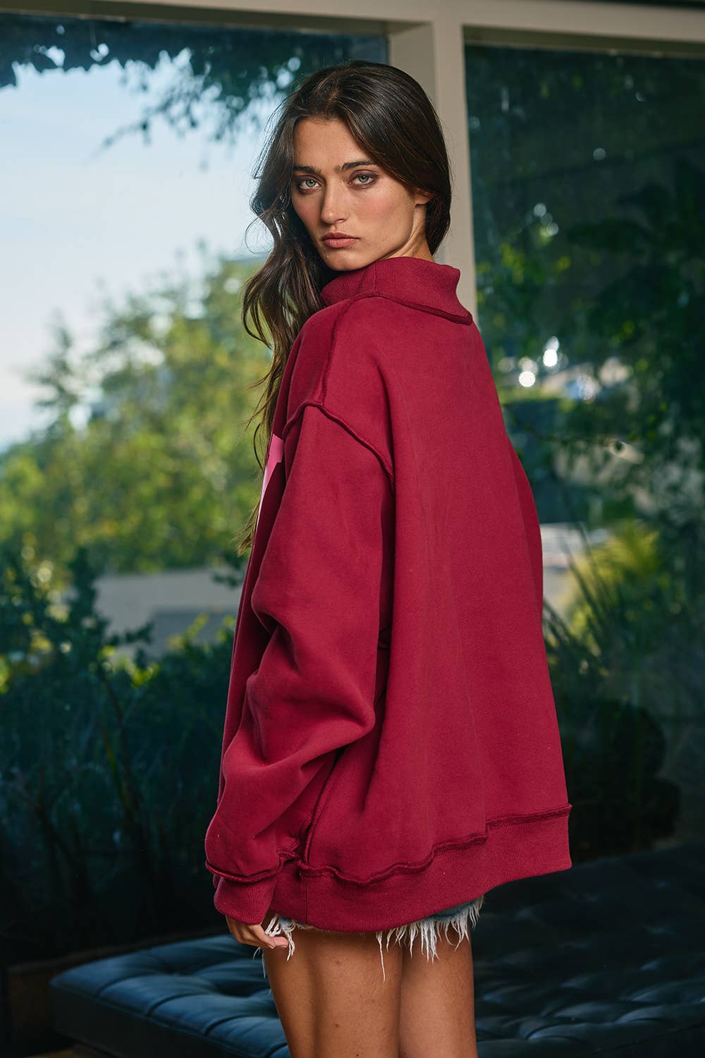 Dilly Dally Graphic Sweatshirt – Oversized Burgundy Pullover 2594. - Burgundy - SALE