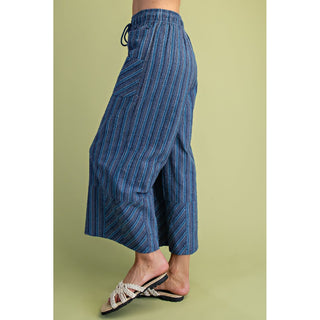 Easel - Textured, High Waist, Wide Leg Pants 0011 - Blue SALE