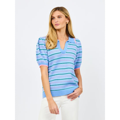 Emma Collared Puff Sleeve Sweater – Blue Multi Stripe - SALE was $74.95