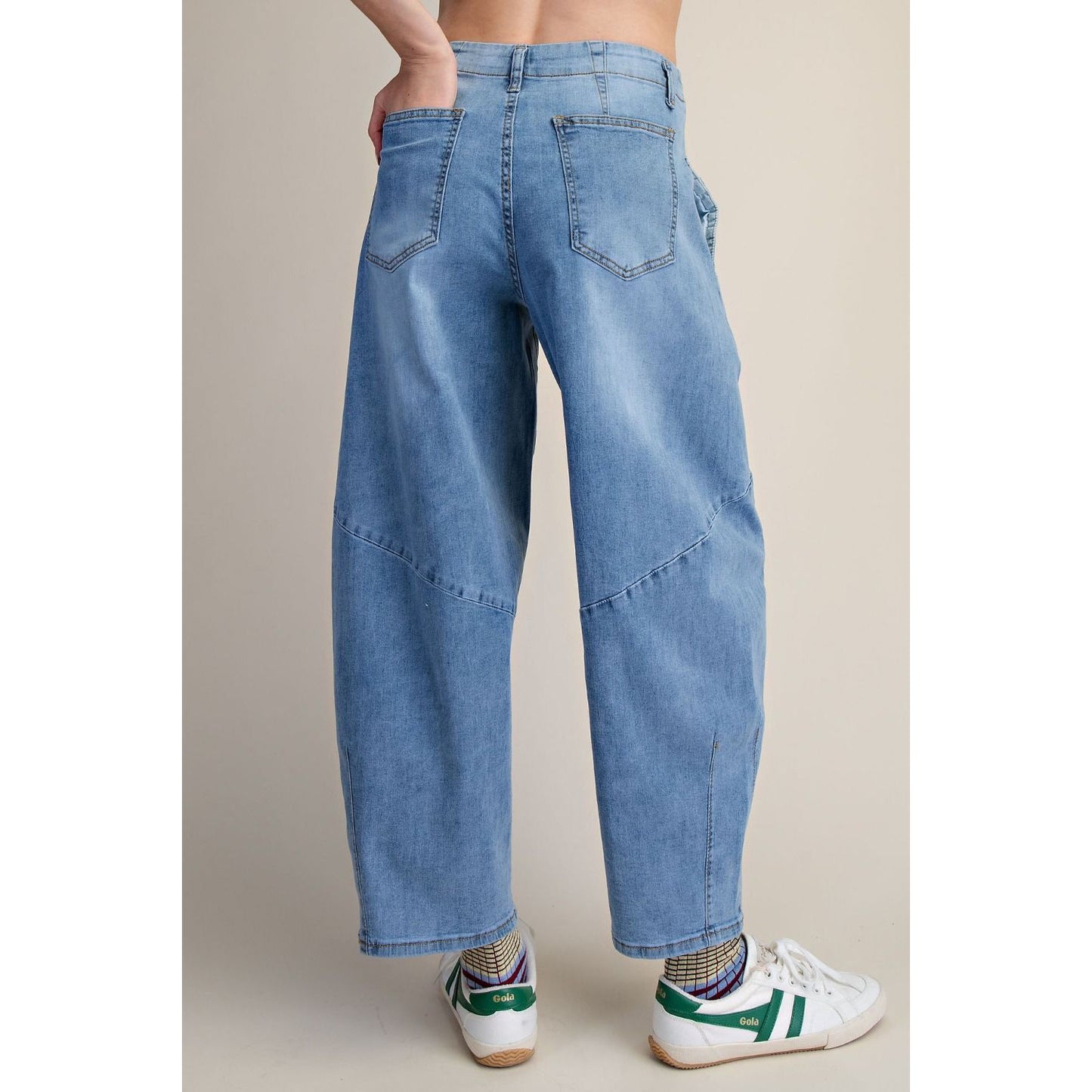 Washed Denim Barrel Jeans | Stretch Relaxed Fit - Washed Denim