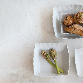 CC - Stoneware Serving Dishes w/ Scalloped Edge, Matte White, Set of 4