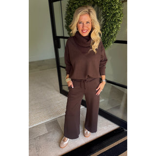 Modal Scuba Luxe V-Turtleneck & Cropped Wide Leg Pants Set 6409/0041 - Espresso