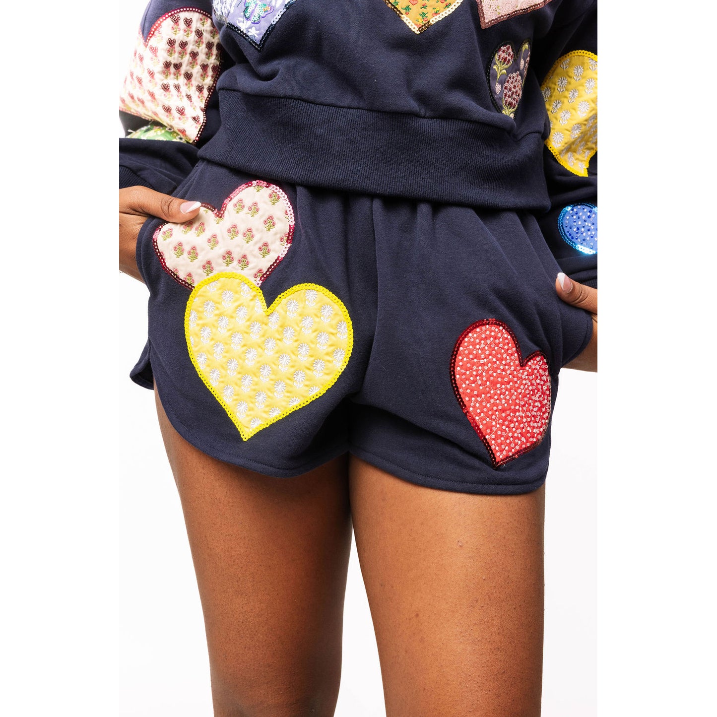 Queen of Sparkles -  Multi, Embroidered Hearts Shorts 2560 - Navy