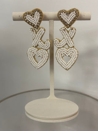 Valentines Earrings Beaded XO 3005 - White