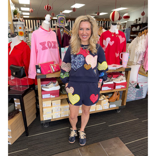 Queen of Sparkles -  Multi, Embroidered Hearts Shorts 2560 - Navy