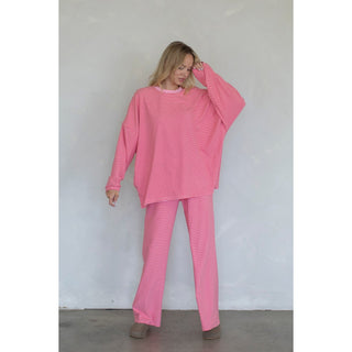 Striped Fleece Top & Levi Pants Set 4182 / 4183 - Red-Pink
