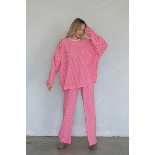 Striped Fleece Top & Levi Pants Set 4182 / 4183 - Red-Pink