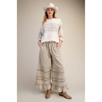 Easel - Wide Leg, Washed Terry Pants 0214 - Latte