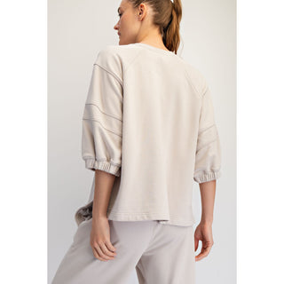 Rae Mode - French Terry Bubbled Half Sleeve Top & Cropped Jogger Pants Set 0111/6459 - Light Taupe