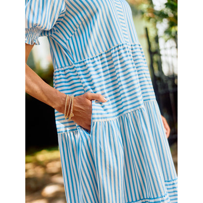 MS - Molly, Tiered Midi Dress w Puff Sleeve 1239 - Up Light Blue