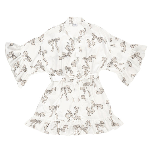 Bella -  Ruffled Satin Robe 0672 - Flax Bows