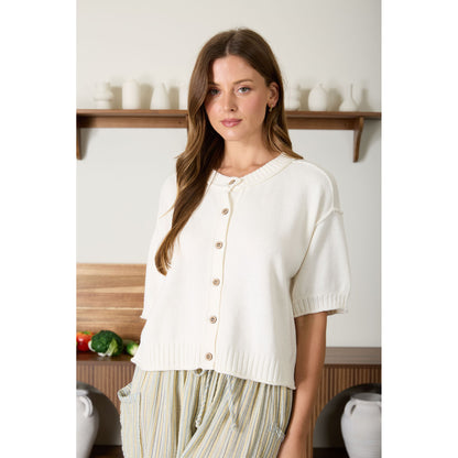 BP - Raw Edge Detail, Short Sleeve, Cardigan Top 1028 - Cream