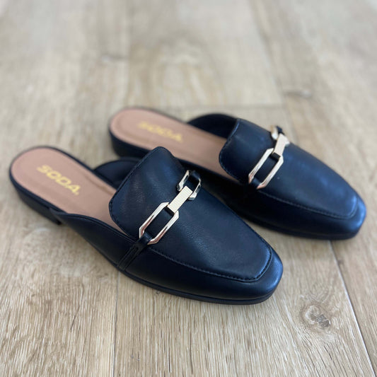 Soda - Eleanor Slip On Mule with Buckle - Black