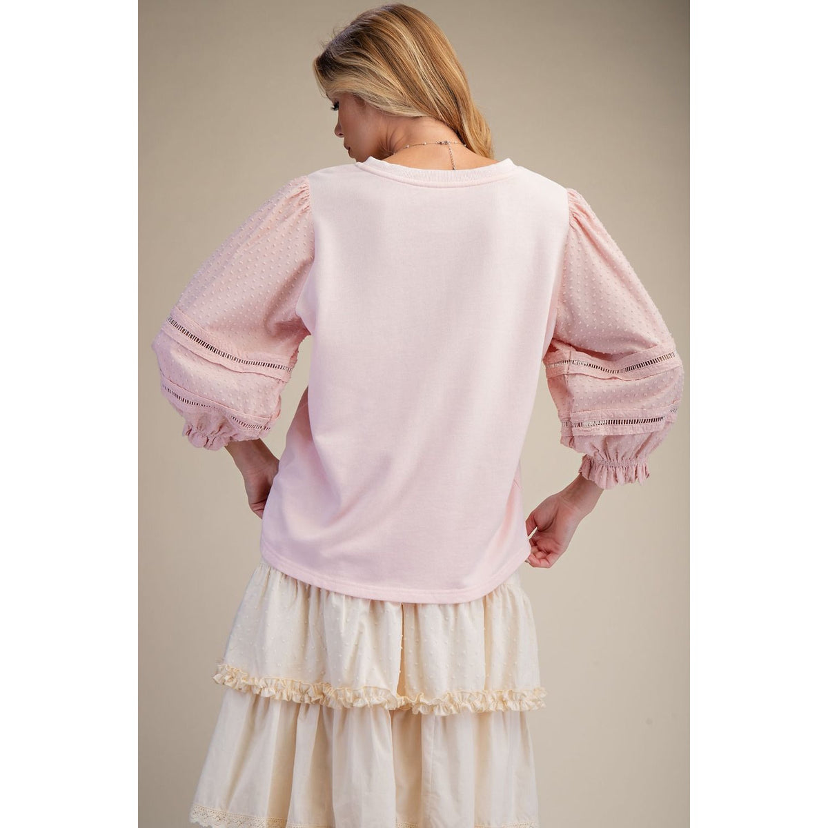 Textured Puff Sleeve Top 1925 - Pink