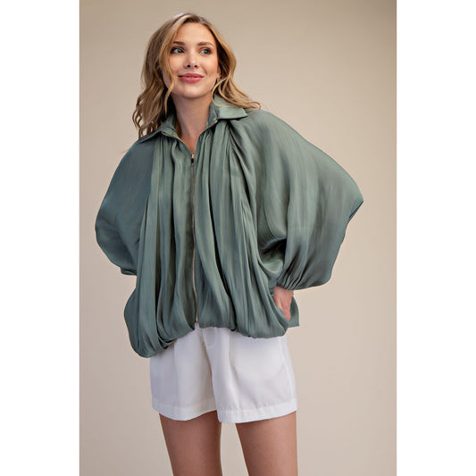 GM - Gathered Hem, Puffed Bomber Jacket 8996 - Sage