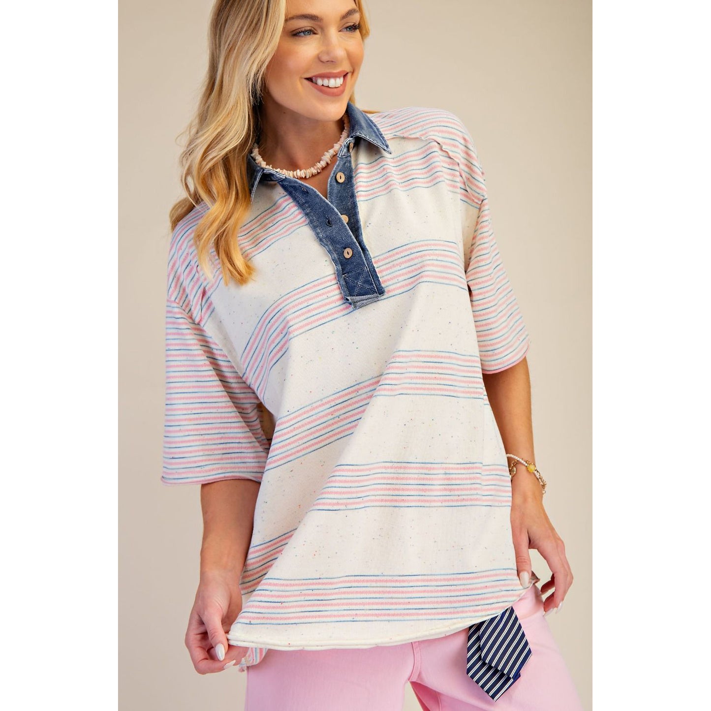 The Coastal Stripe Detail Top 1938 - Pink