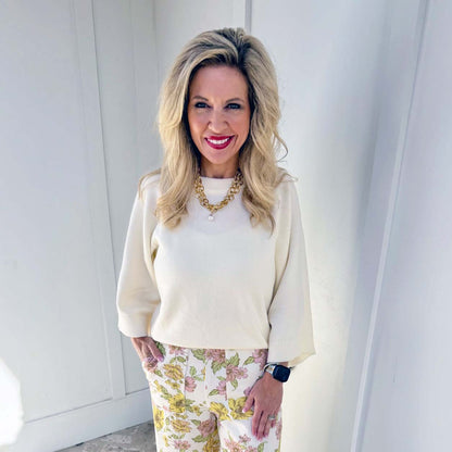 Entro - Solid Raglan, 3/4 sleeve sweater Top 7711 - Creme