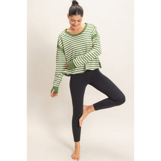 Striped Open Back Long Sleeve Top 908 – Green