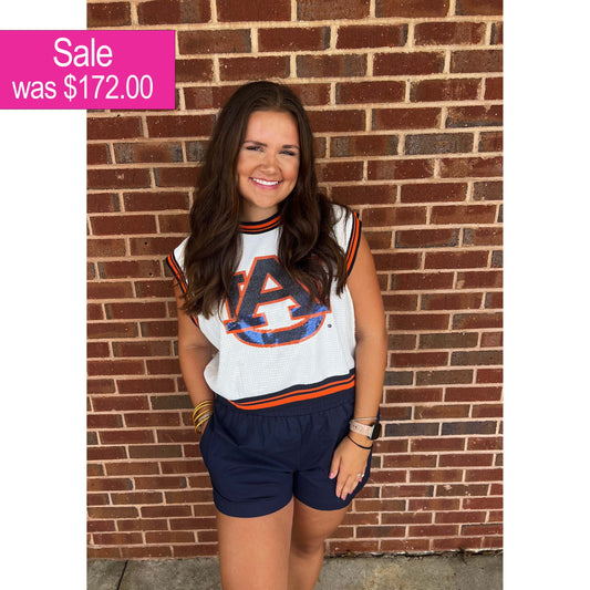 Queen of Sparkles -  Auburn Mascot Full Sequin Tank Top GD25AUB46 - White - SALE