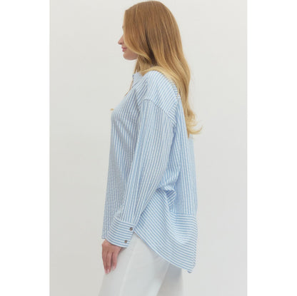 Entro - Striped, Long Sleeve, Button Down Top 7820 - Light Blue