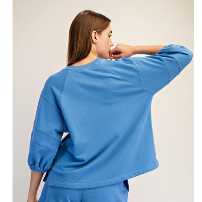 Rae Mode - French Terry Bubbled Half Sleeve Top & Cropped Jogger Pants Set 0111/6459 - Aqua Splash