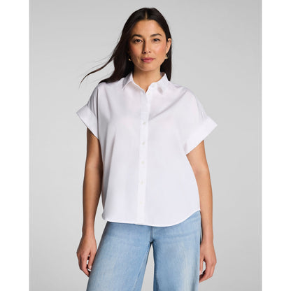 SPANX® Poplin Oversized Short Sleeve Button Down – Classic White