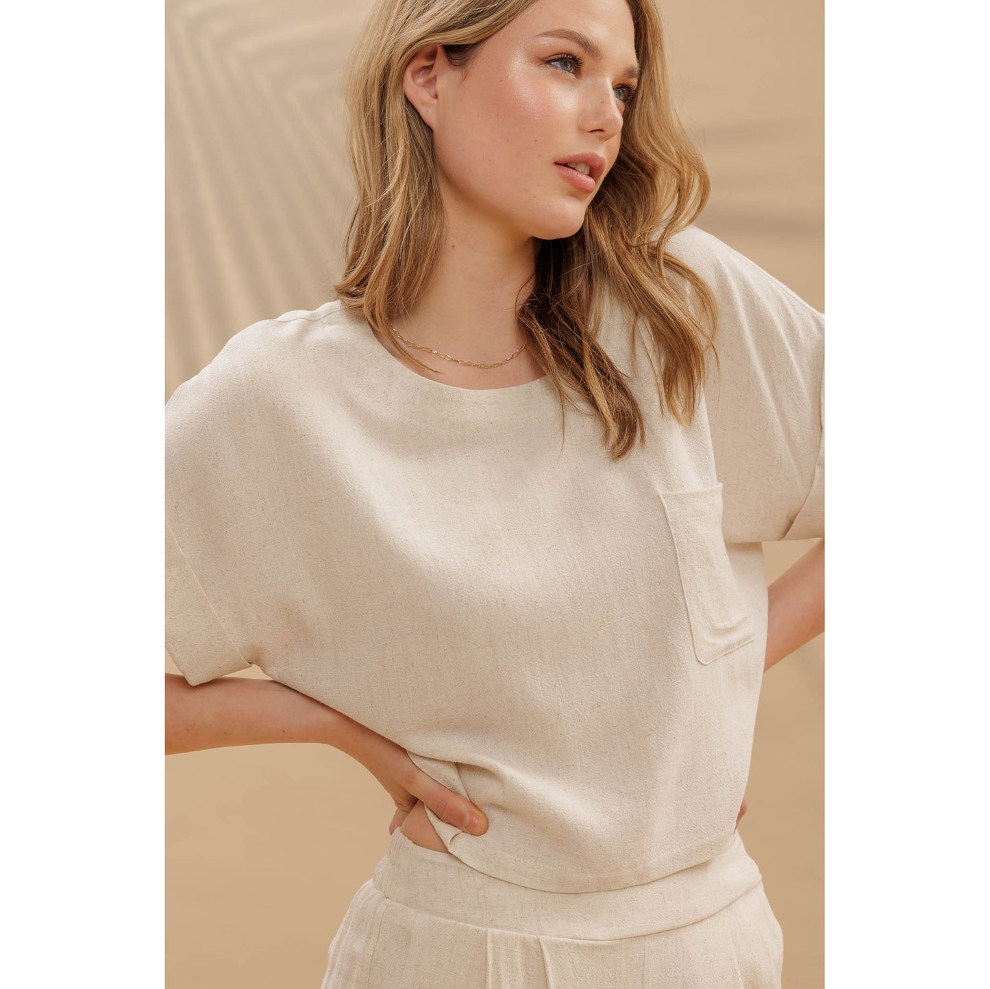 BP - Linen, Short Sleeve, Box Top & Pleated Pants Set 1009 - Oatmeal