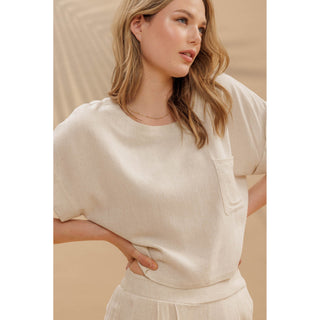 BP - Linen, Short Sleeve, Box Top & Pleated Pants Set 1009 - Oatmeal