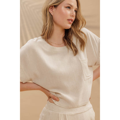 BP - Linen, Short Sleeve, Box Top & Pleated Pants Set 1009 - Oatmeal
