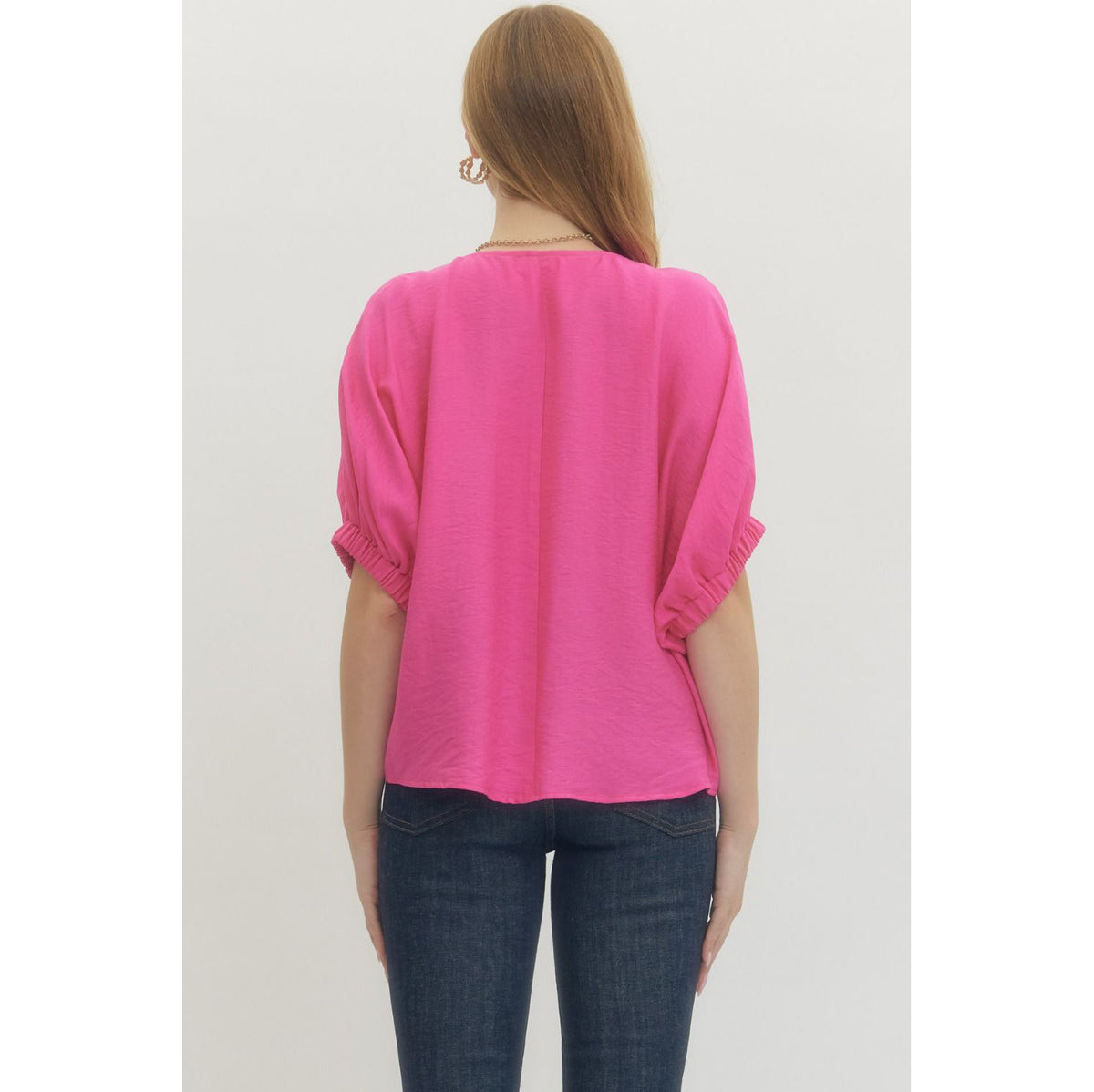 ENTRO -  V-Neck, Dolman Top w Trenza Detail 6938 - Pink
