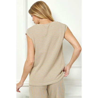 SAS - Drop Shoulder, Striped Top & Cropped Pants Set 3951 / 7345 - Khaki/Cream.