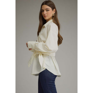 Tie Waist Button-Up Top 2671 – Cream