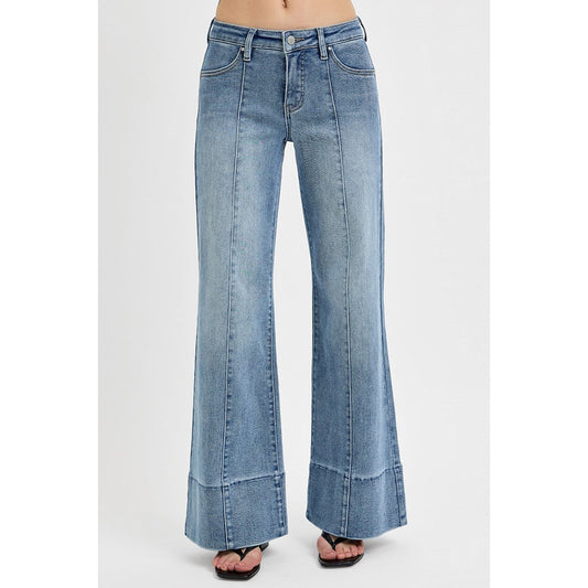 Risen - Mid Rise, Ankle, Wide Flare, Tummy Control Jeans 1090 - Medium Blue