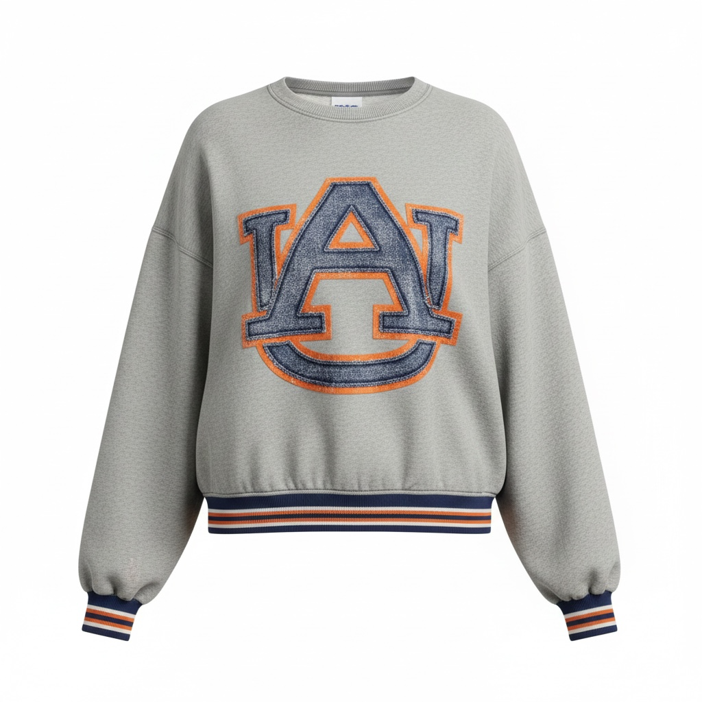 Queen of Sparkles Licensed Auburn Grey Gingham Mascot Mock Neck Sweatshirt