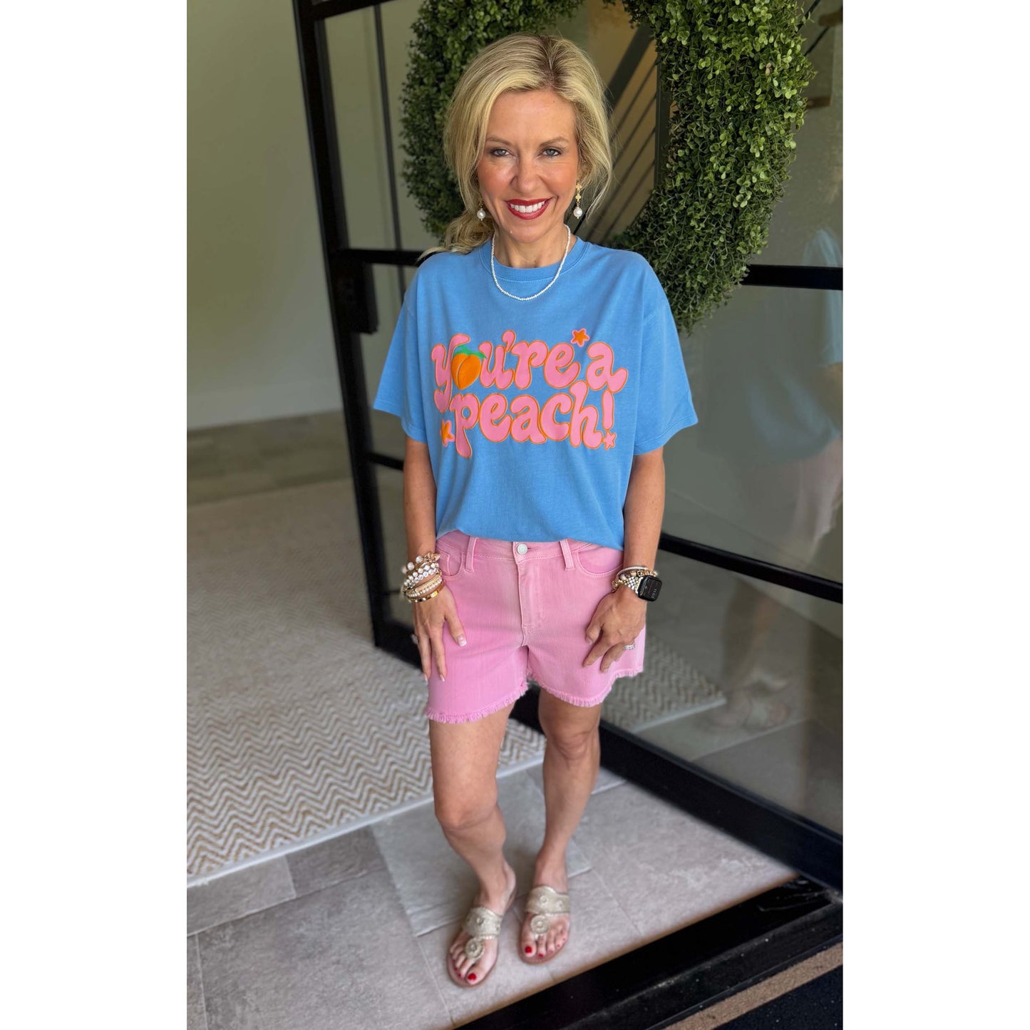 Blue 'You're a Peach!' Crop Tee