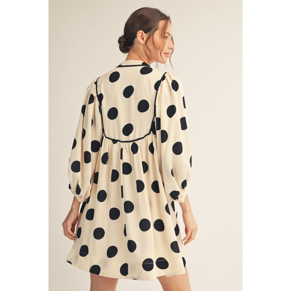 JL - ¾ Sleeve, Polka Dot, Peasant Dress 0847 - Black / Cream
