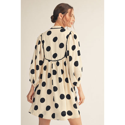 JL - ¾ Sleeve, Polka Dot, Peasant Dress 0847 - Black / Cream
