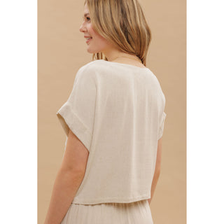 BP - Linen, Short Sleeve, Box Top & Pleated Pants Set 1009 - Oatmeal