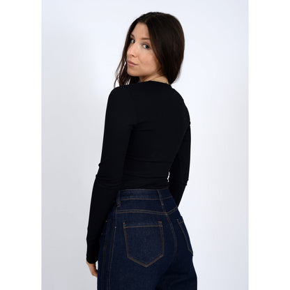 RDI - Helena, Ribbed Henley Top 087 - Black
