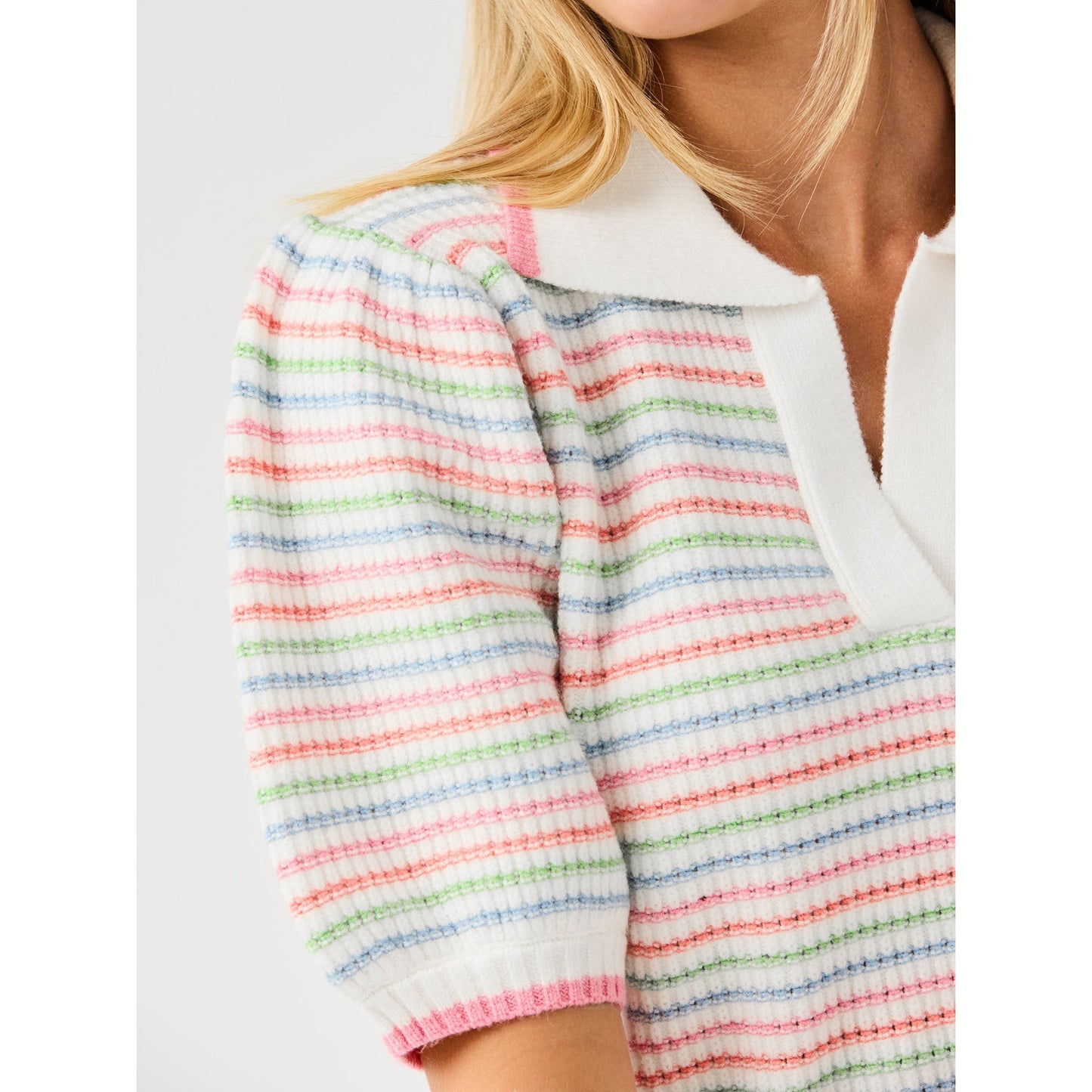 Emma Collared Puff Sleeve Sweater – Ivory Multi Stripe - SALE was $74.95