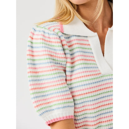 Emma Collared Puff Sleeve Sweater – Ivory Multi Stripe - SALE was $74.95