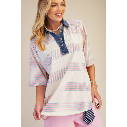 The Coastal Stripe Detail Top 1938 - Pink